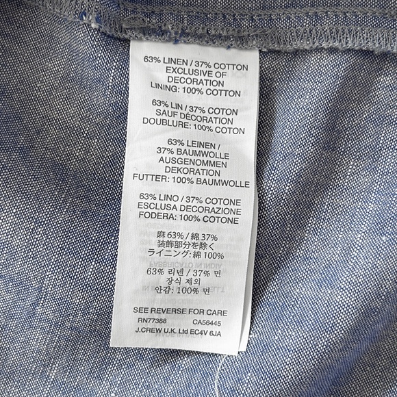 J. Crew Tank Top Chambray Denim Crew Neck Button Back with Pompom Trim Size 0 - Picture 8 of 9